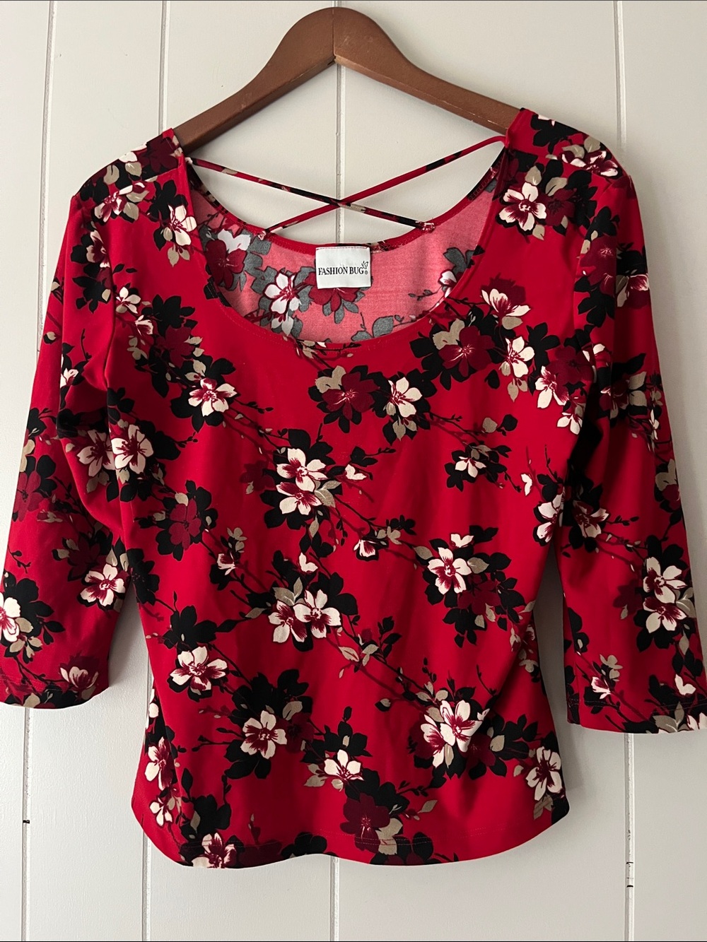 Fashion Bug Red Floral Scoop Neck Top with Crisscross Straps